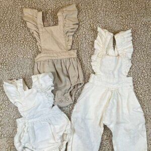 OAT Baby Linen Romper Bundle 6–12M | 3 Pieces | Neutral Adjustable